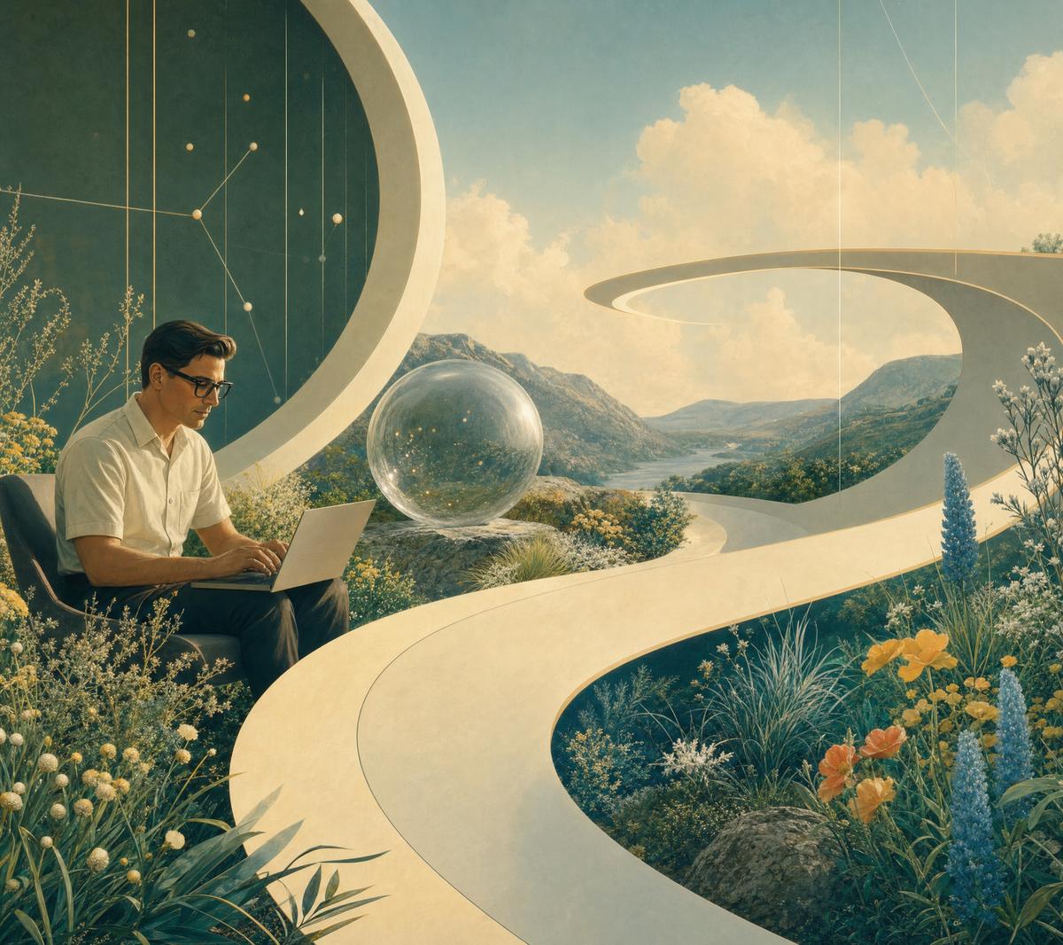 An operator working at the edge of an open landscape